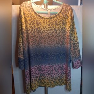 Colorful Leopard Print Ombre Dolman Style Top Women's plus size XXXL